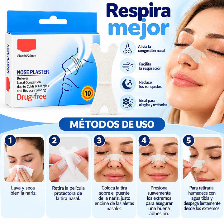 Tiras Nasales Alivia Congestión Nasal Y Alergias Caja X10 4