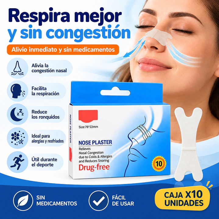 Tiras Nasales Alivia Congestión Nasal Y Alergias Caja X10 5