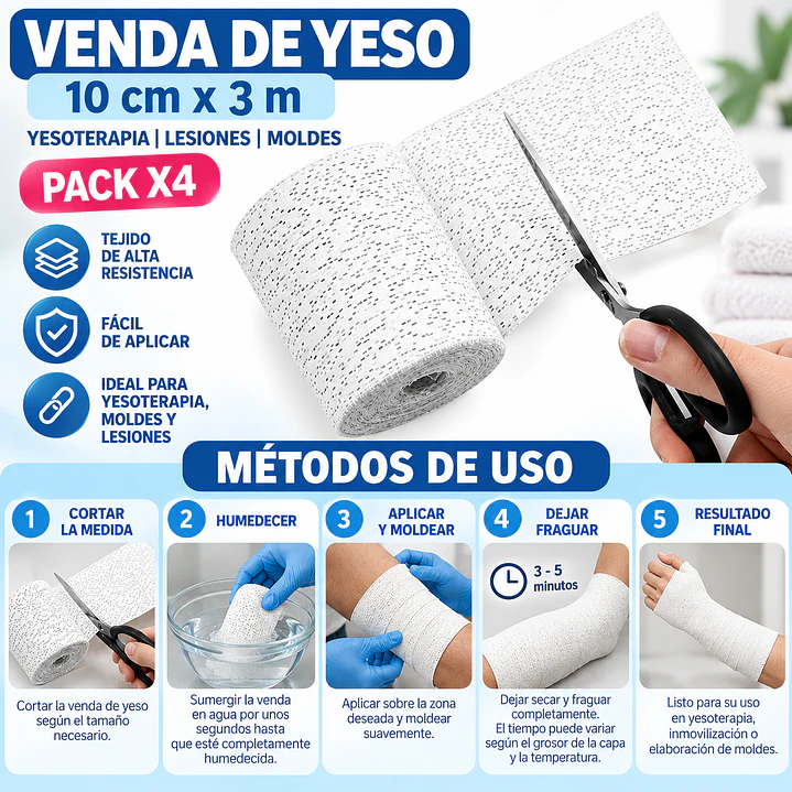 Venda De Yeso 10cmx3m Yesoterapia Lesiones Moldes Pack X5 4