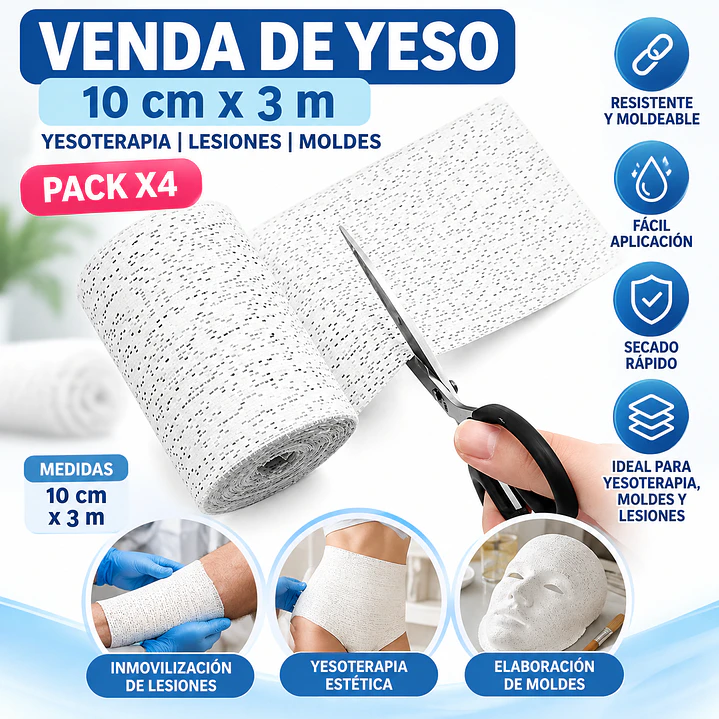 Venda De Yeso 10cmx3m Yesoterapia Lesiones Moldes Pack X10 5