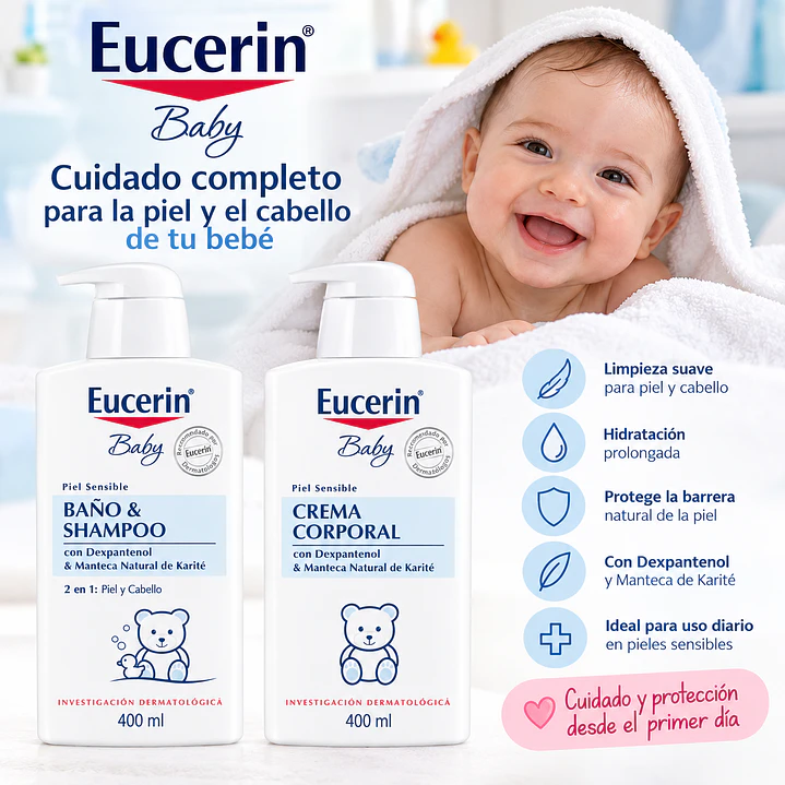  Eucerin Pack Baby Baño Shampoo Y Crema Corporal 3
