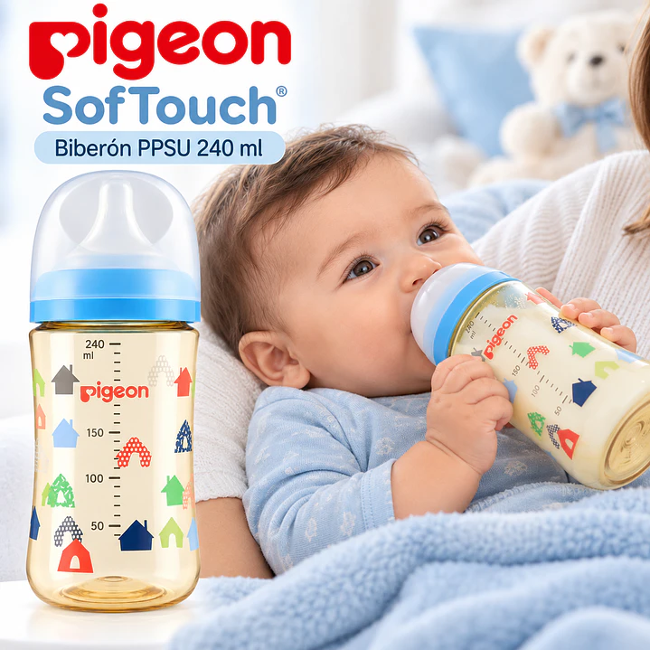 Biberón Softouch Pigeon Ppsu 240ml House Color Azul Claro 5