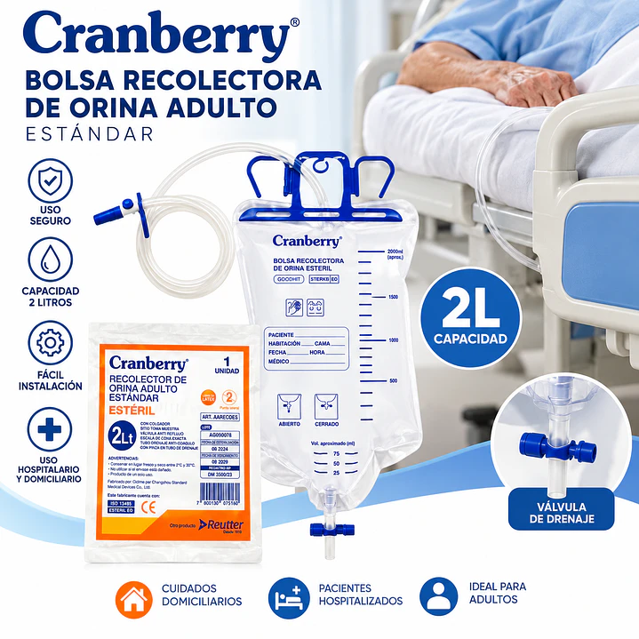 Bolsa Recolectora de Orina Adulto 2 Litros Cranberry Estándar Pack X50 5