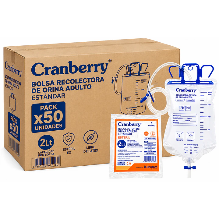 Bolsa Recolectora de Orina Adulto 2 Litros Cranberry Estándar Pack X50 1