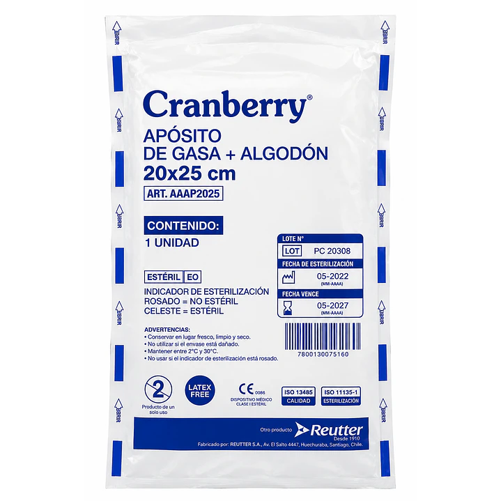 Apósito de Gasa + Algodón 20x25 cm Estéril Pack X10 Unidades 2