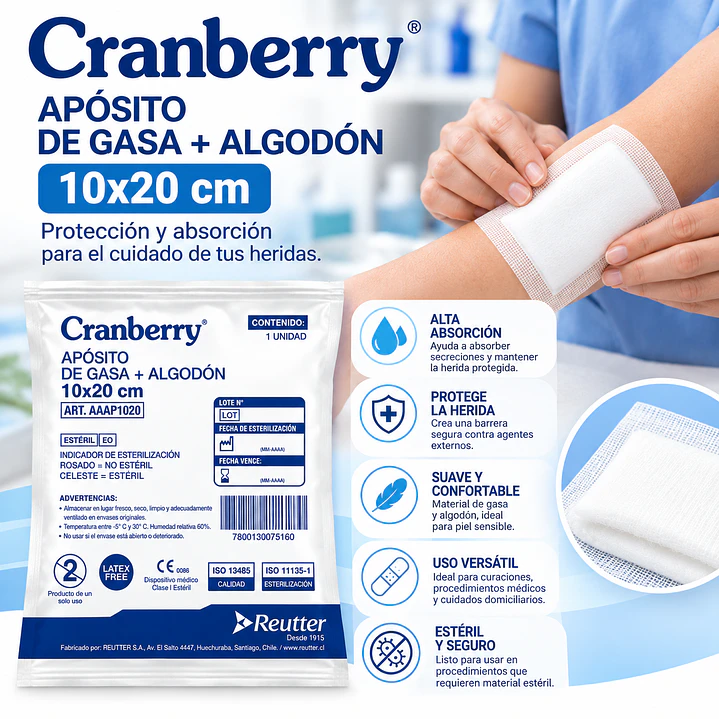 Apósito de Gasa + Algodón 10x20 cm Estéril Pack X10 Unidades 4