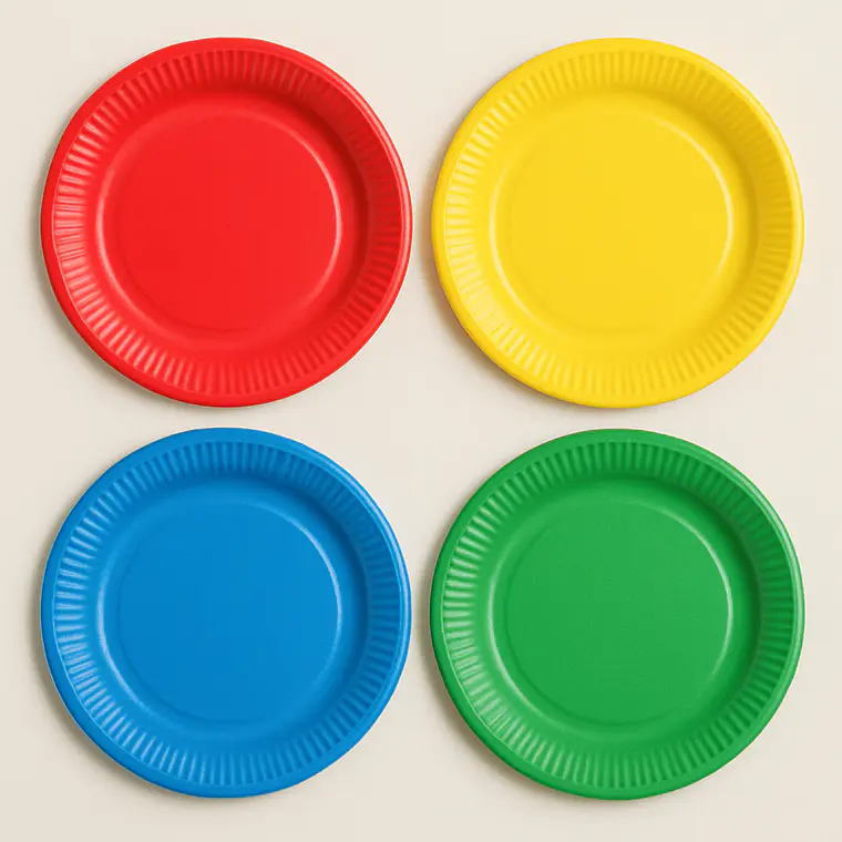20 Platos de cartón colorido plastificado chicos Precio por menor $1.600 y por mayor $1.120. 3