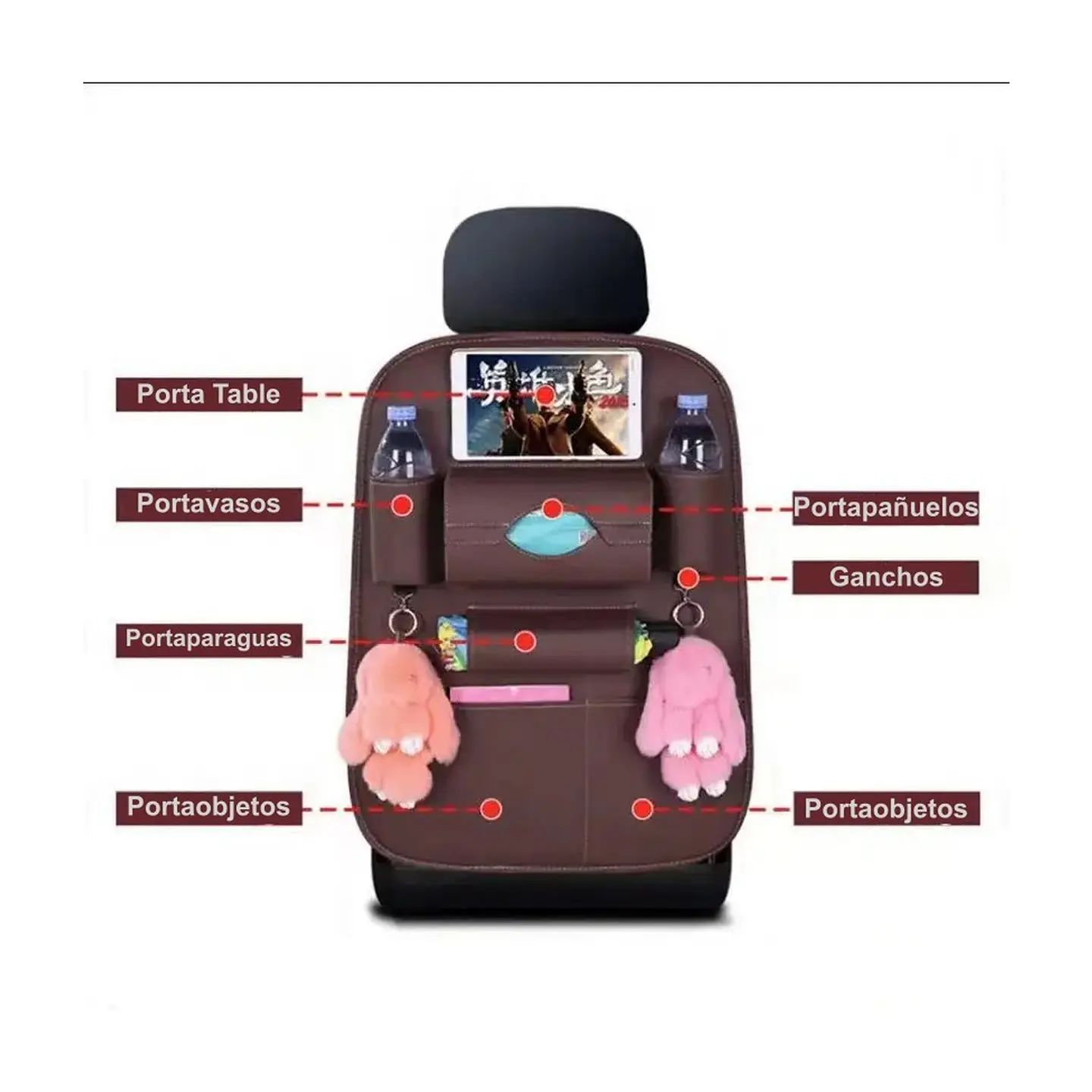 Organizador de Asiento de Auto en Ecocuero Premium con Porta Tablet 3