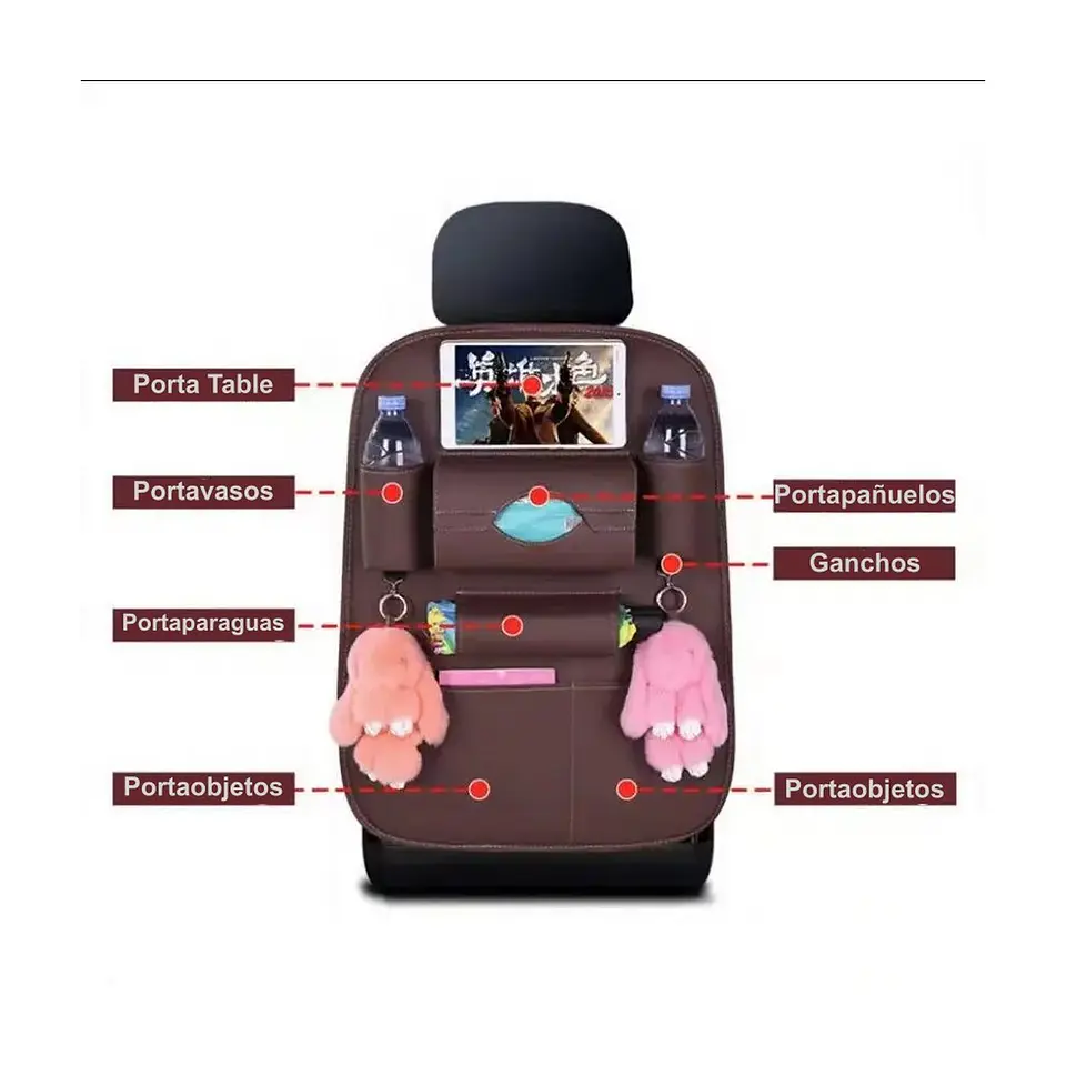 Organizador de Asiento de Auto en Ecocuero Premium con Porta Tablet 3