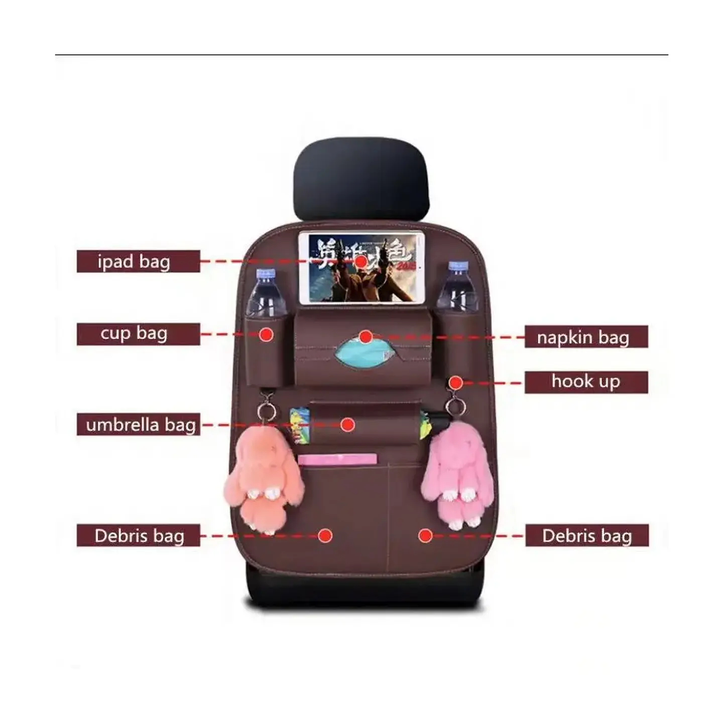 Organizador de Asiento de Auto en Ecocuero Premium con Porta Tablet 8
