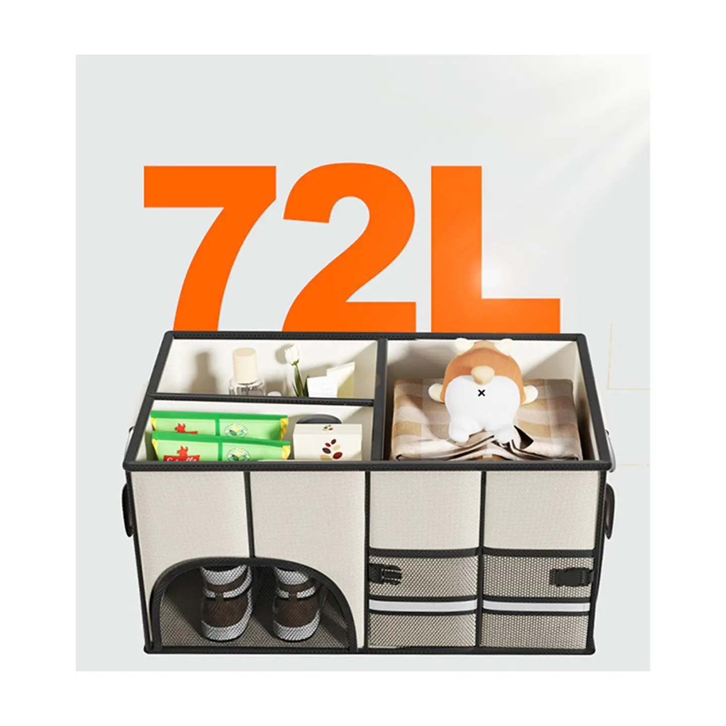 Caja Organizadora de Maletero 72L con Compartimento para Zapatos y Tapa 1