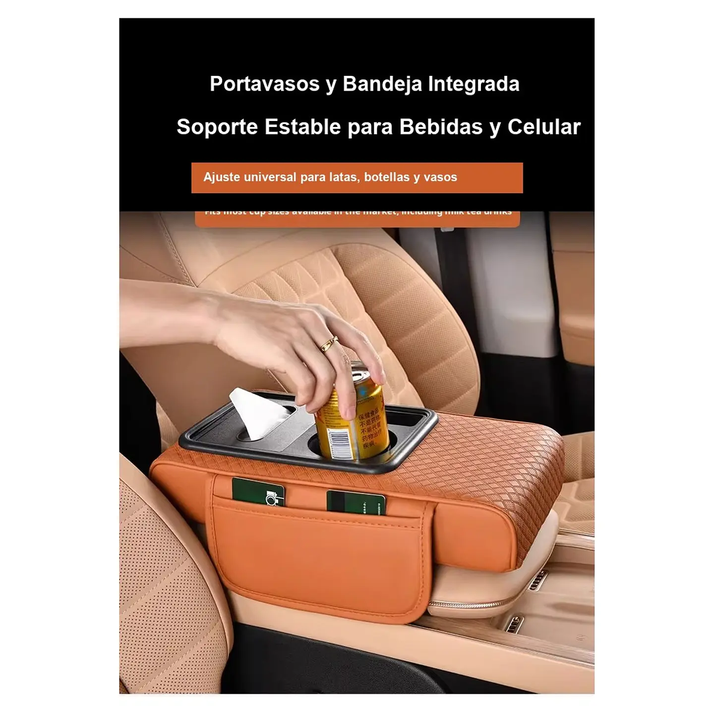 Cojín Apoyabrazos para Auto con Portavasos y Organizador de Consola 7