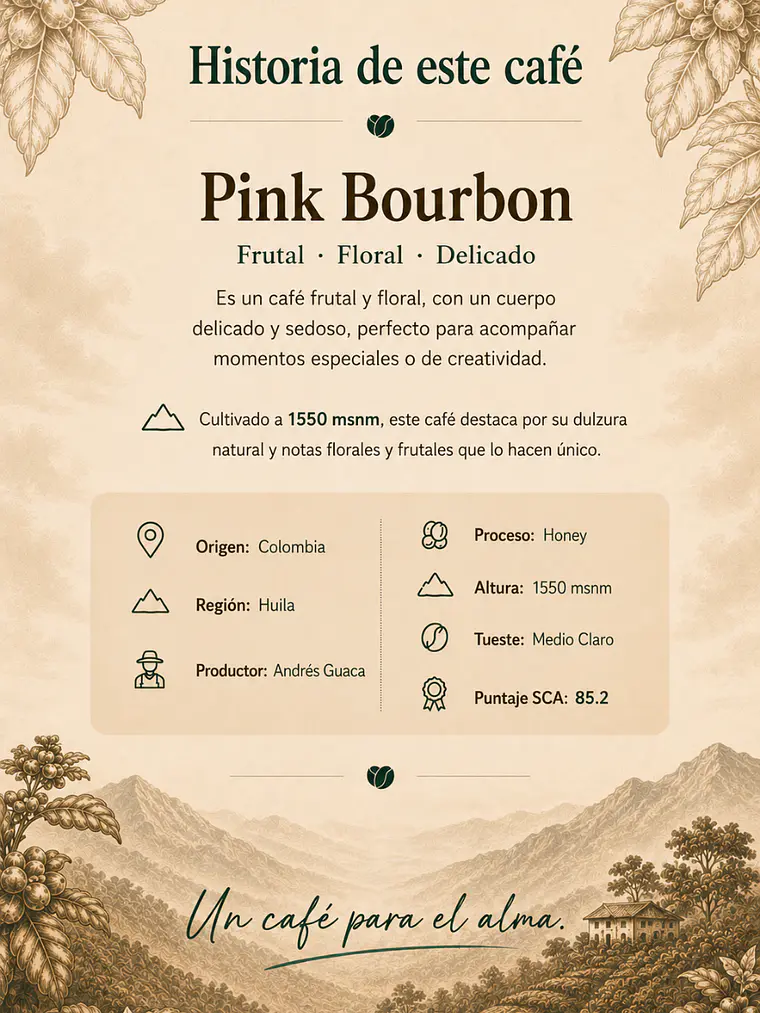 Café de Especialidad Colombia Pink Bourbon · Dulce y Elegante 100g  5