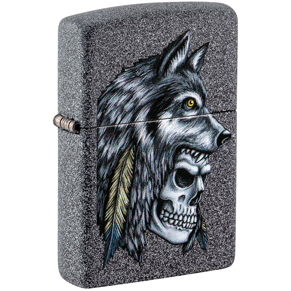 Encendedor Wolf Skull Feather Design