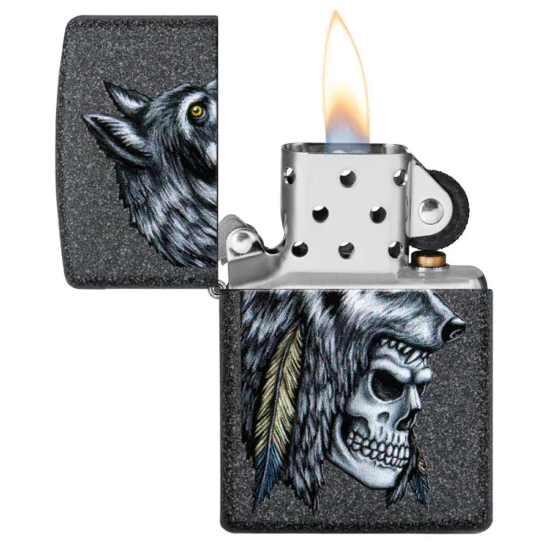 Encendedor Wolf Skull Feather Design 2