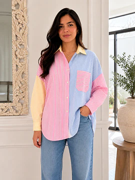 Camisa oversized rayitas multicolor 