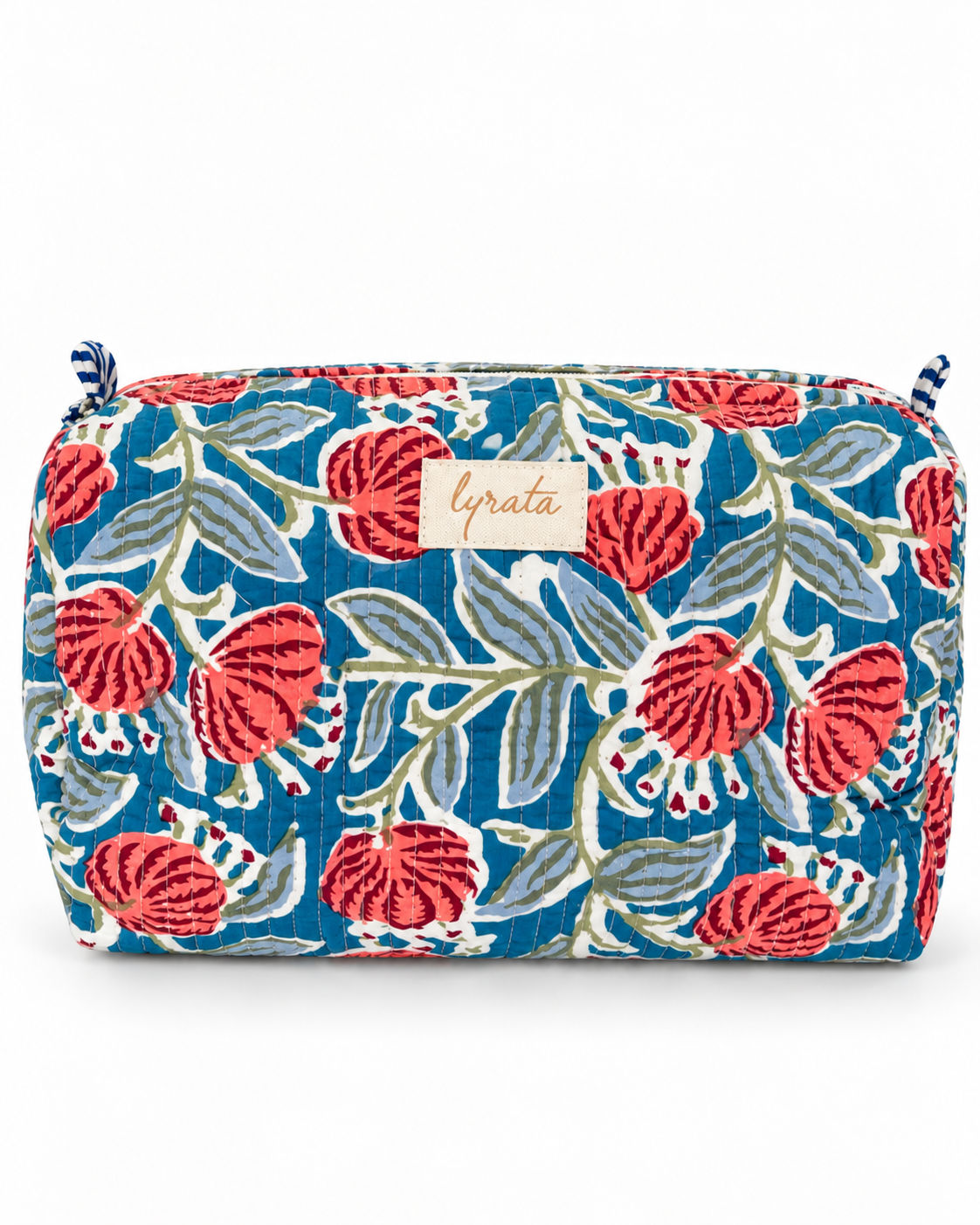 Set x 3 — Travel Pouches · Flores coral sobre azul