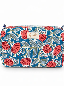 Set x 3 — Travel Pouches · Flores coral sobre azul