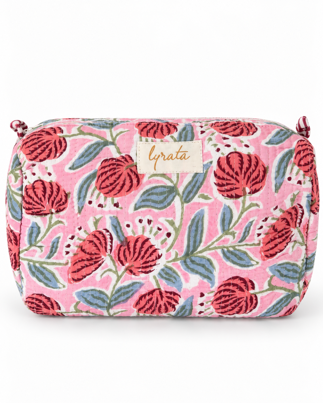 Set x 3 — Travel Pouches · Flores coral sobre rosa
