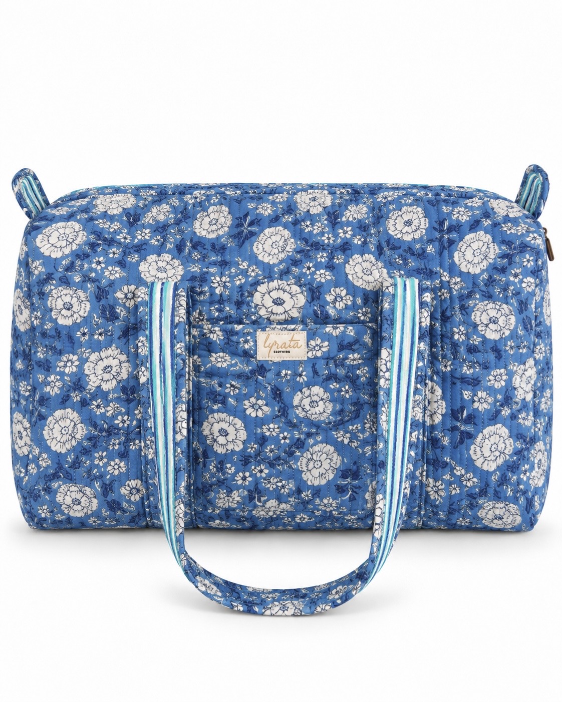 Duffle Bag Viajera · Camelias Blancas Sobre Azul 