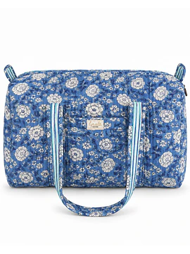Duffle Bag Viajera · Camelias Blancas Sobre Azul 