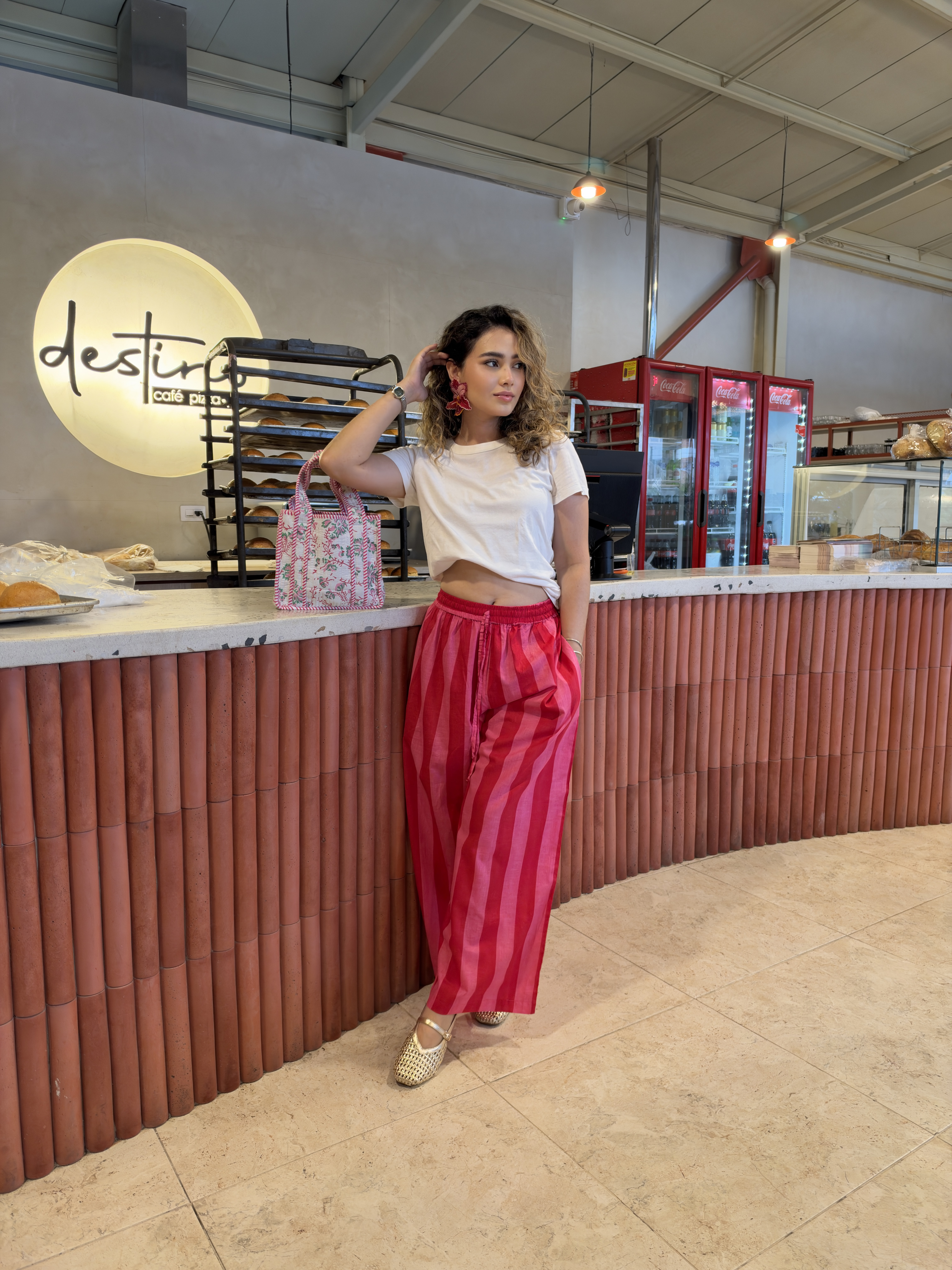 Pantalón de Rayas en Algodón – Pink Riviera