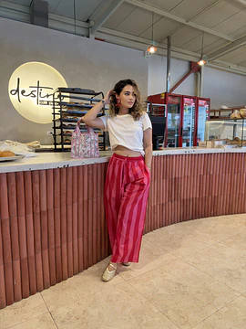 Pantalón de Rayas en Algodón – Pink Riviera