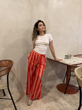 Pantalón de Rayas en Algodón – Coral Riviera