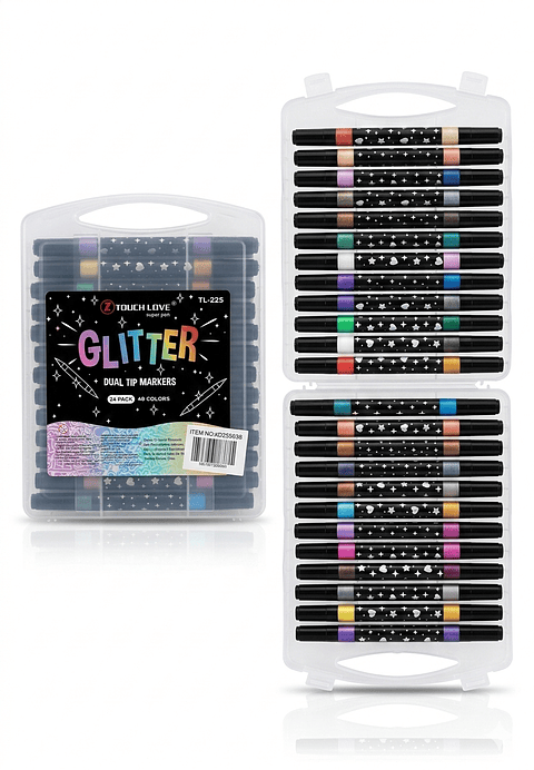 Pack 24 Lápices Acrílicos Glitter de Doble Punta (48 Colores)