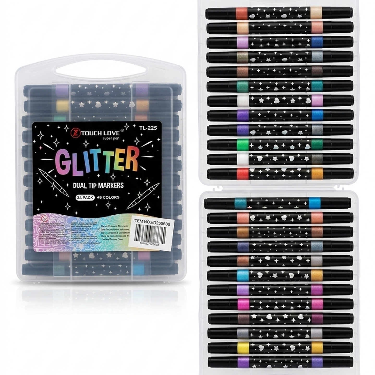 Pack 24 Lápices Acrílicos Glitter de Doble Punta (48 Colores) 1