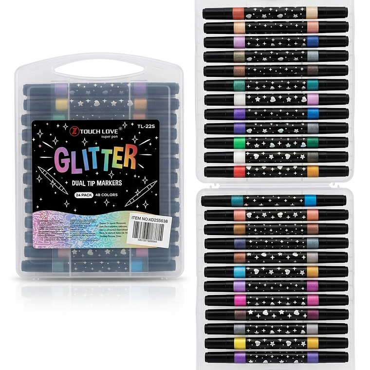 Pack 24 Lápices Acrílicos Glitter de Doble Punta (48 Colores) 1