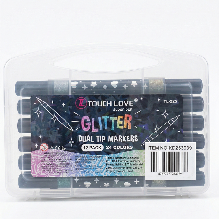 Set de 12 Lápices Glitter Doble Punta - 24 Colores Brillantes 1