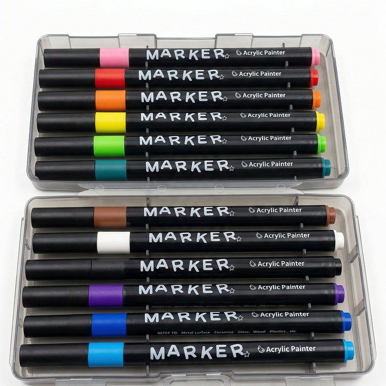 Set de 12 Lápices de Pintura Acrílica punta Fina Tipo Pincel - Multisuperficie y Secado Rápido 2