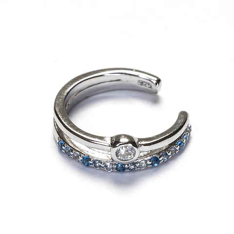 Ear Cuff em Prata com zirconias azuis