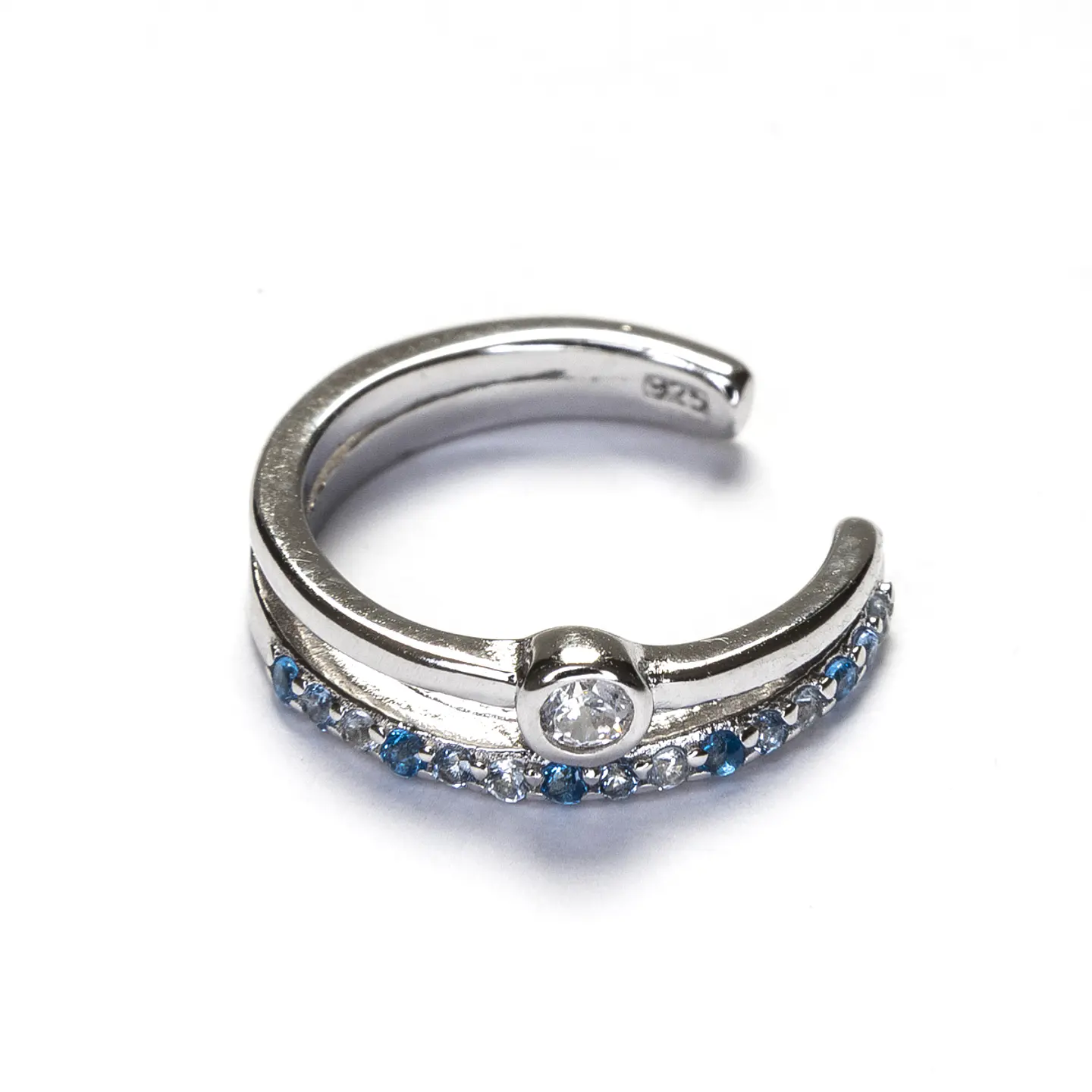 Ear Cuff em Prata com zirconias azuis 1