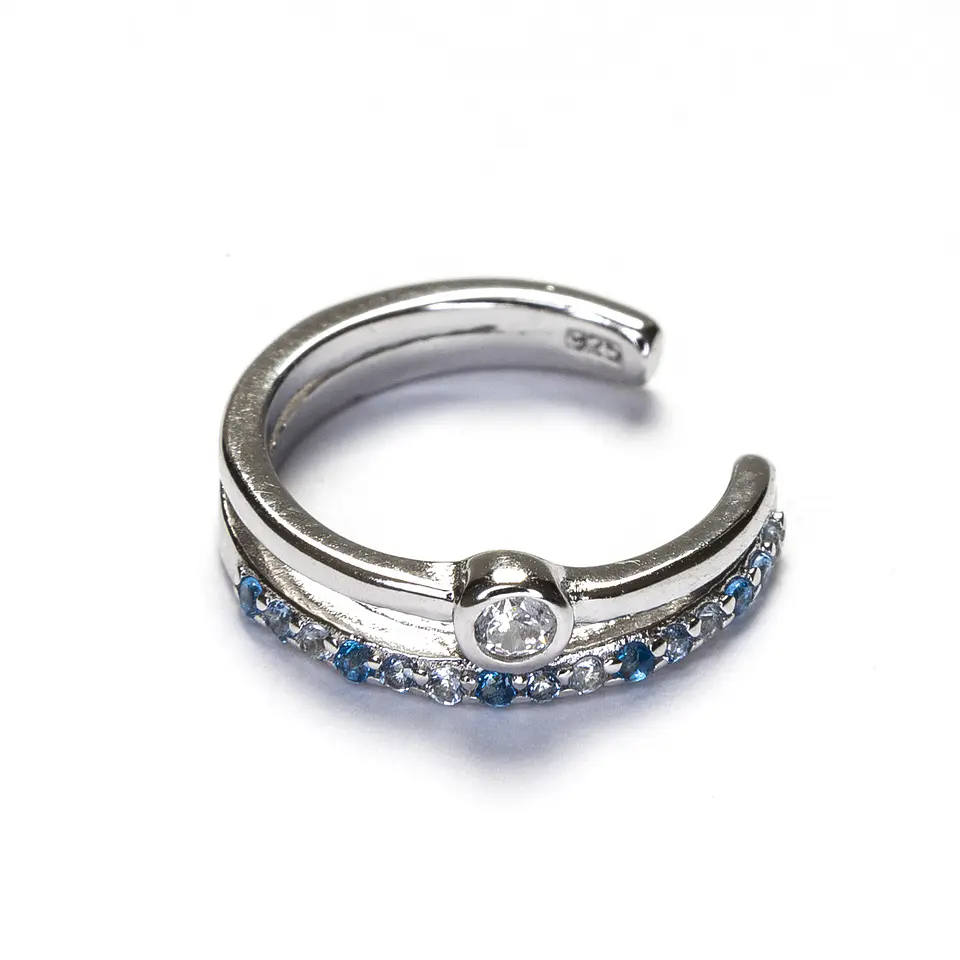 Ear Cuff em Prata com zirconias azuis 1
