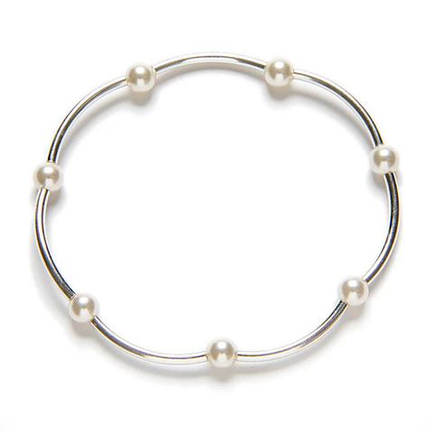 Pulseira elástica Prata e pérolas