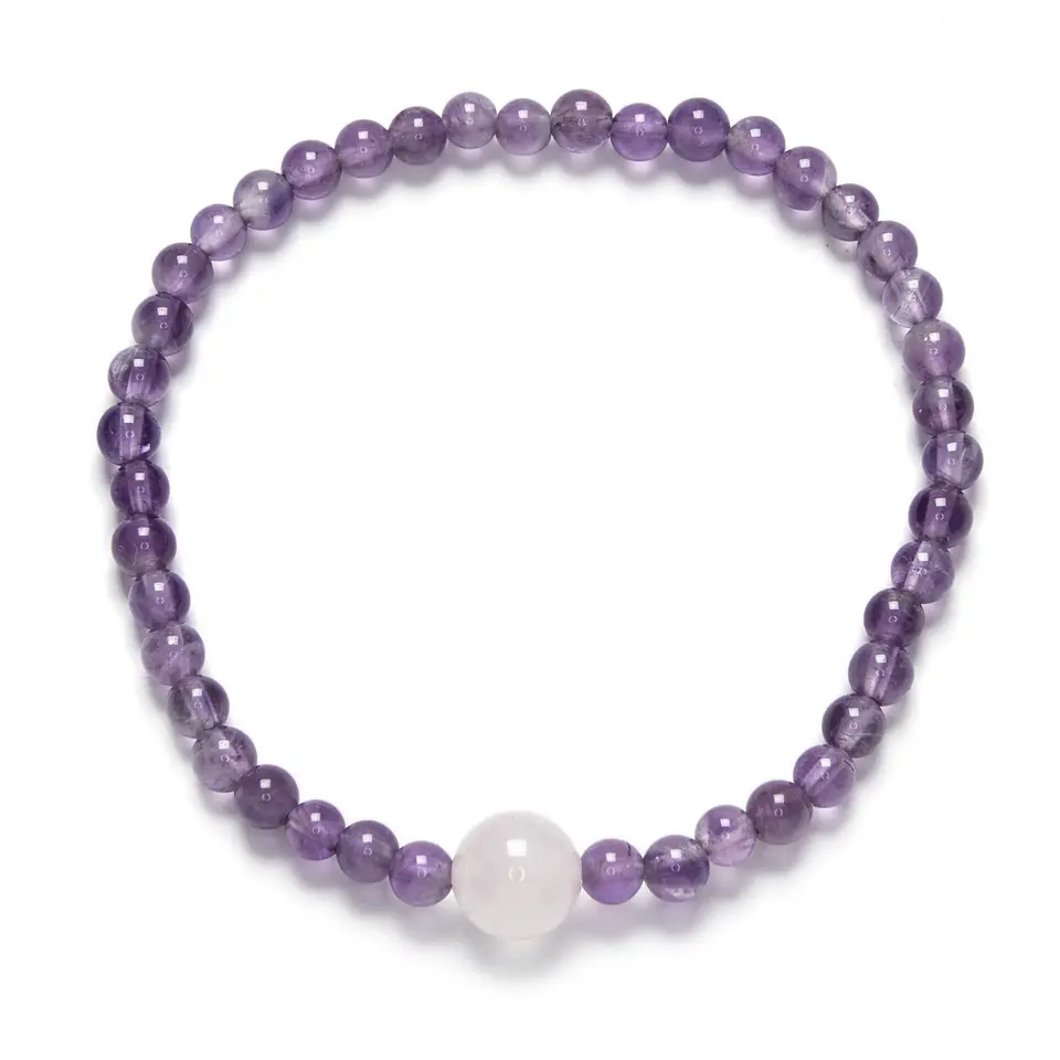 Pulseira elástica com ametista e quartzo rosa 1