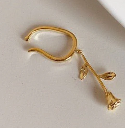 Ear Cuff Linha Fluida Rosa Flor - Uma peça