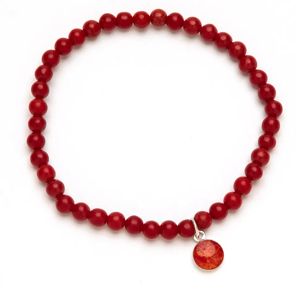 Pulseira elástica em coral e prata 1