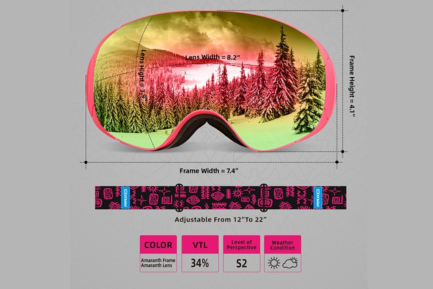 Antiparras Nieve Ski Snowboard Rosada Semi Espejada UV400 100% 2