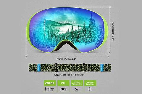 Antiparras Nieve Ski Snowboard Verde Full Espejada UV400 100%