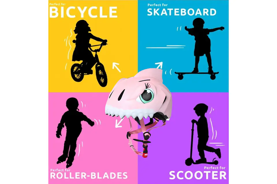 Casco Bicicleta Niños Tiburón Rosa Patines Scooter Skate - 3D 3