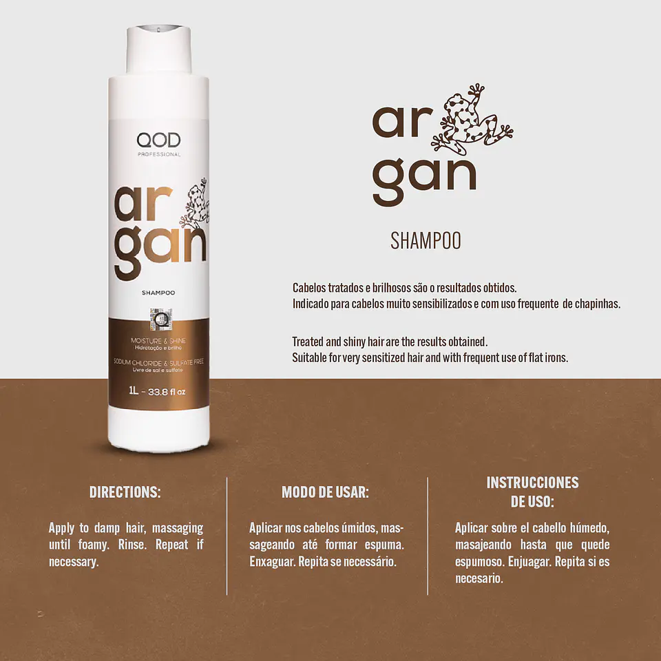 Argan Professional Shampoo 1000ml - Shine and Softness - QOD PRO 3