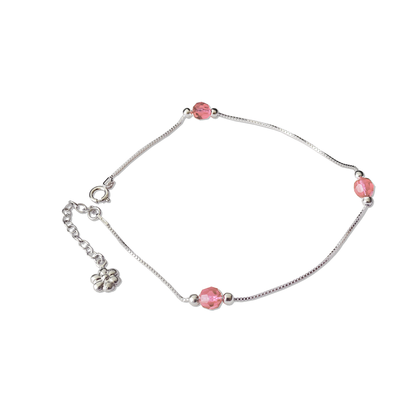 Tobillera De Plata 925 Con Cristal Rosa 1