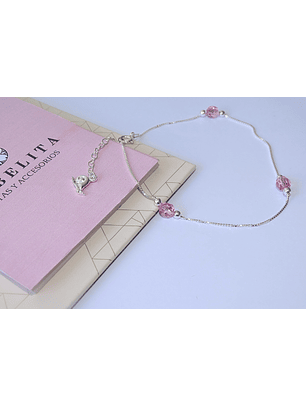 Tobillera De Plata 925 Con Cristal Rosa