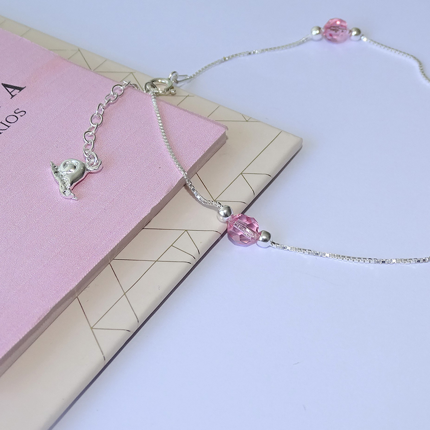 Tobillera De Plata 925 Con Cristal Rosa 2