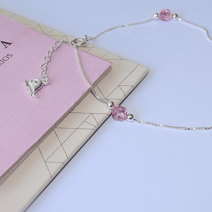 Tobillera De Plata 925 Con Cristal Rosa 2