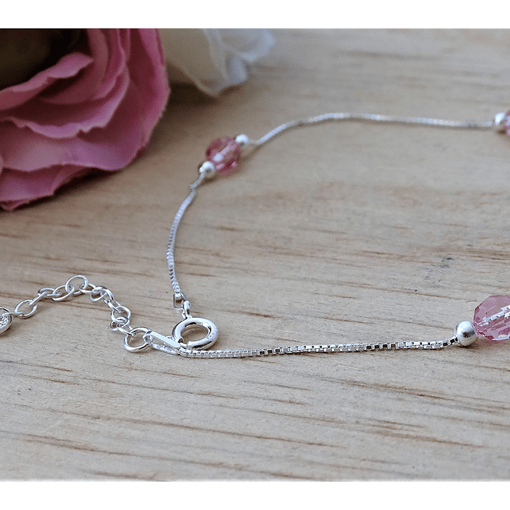 Tobillera De Plata 925 Con Cristal Rosa 3