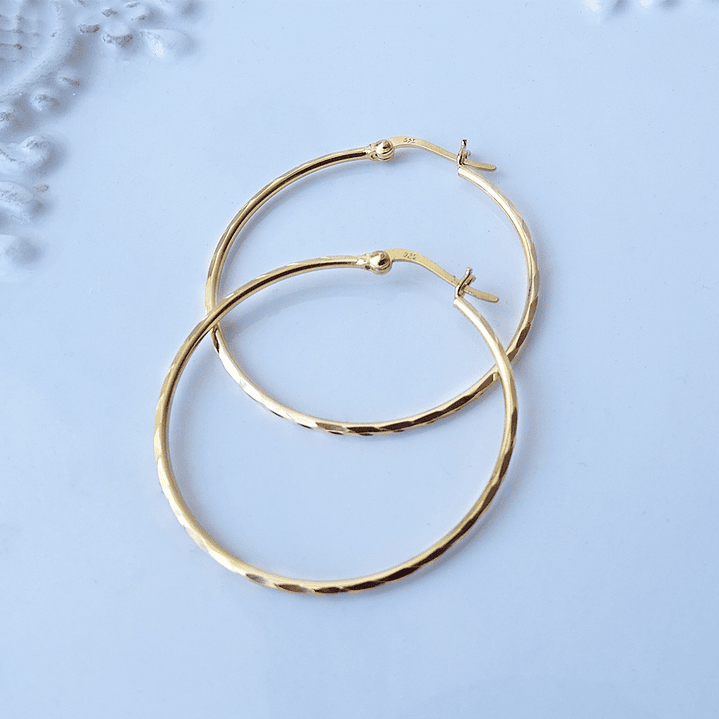 Aros De Plata Con Baño De Oro Argollas Facetadas 2